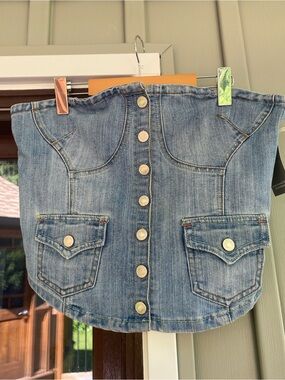 VINTAGE Y2K WET SEAL denim jean sleeveless top button front western large
